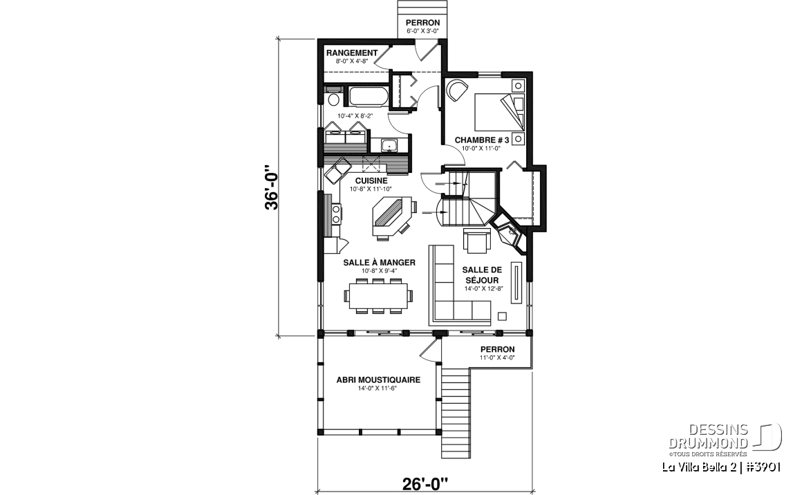 Rez-de-chaussée - Plan de chalet 4-saisons offrant abri moustiquaire, 3 chambres, vue panoramique &amp; espace ouvert - La Villa Bella 2