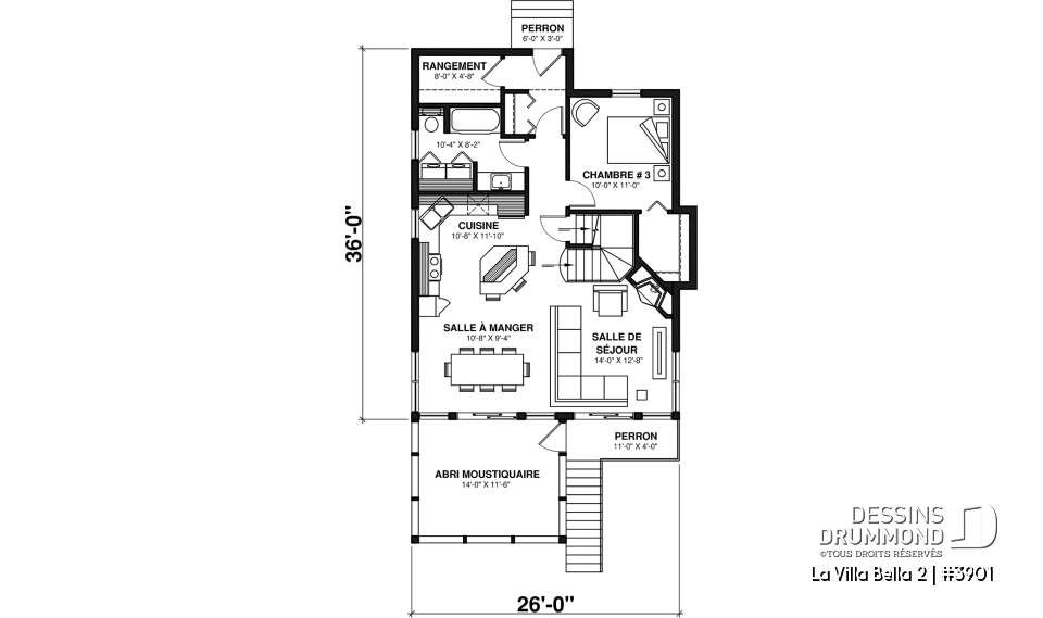 Rez-de-chaussée - Plan de chalet 4-saisons offrant abri moustiquaire, 3 chambres, vue panoramique &amp; espace ouvert - La Villa Bella 2