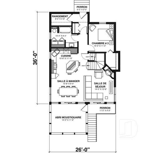 Rez-de-chaussée - Plan de chalet 4-saisons offrant abri moustiquaire, 3 chambres, vue panoramique & espace ouvert - La Villa Bella 2