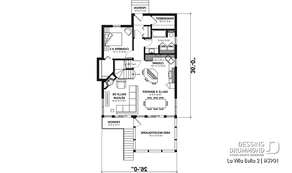 Rez-de-chaussée - Plan de chalet 4-saisons offrant abri moustiquaire, 3 chambres, vue panoramique &amp; espace ouvert - La Villa Bella 2