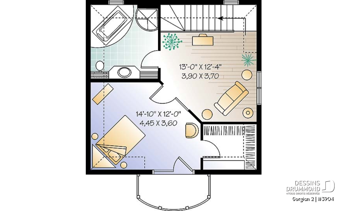 Étage - Plan de maison genre chalet de ski offrant 2 salles de séjour &amp; grande chambre des maîtres - Gorgian 2
