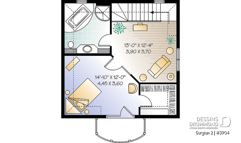 Étage - Plan de maison genre chalet de ski offrant 2 salles de séjour &amp; grande chambre des maîtres - Gorgian 2