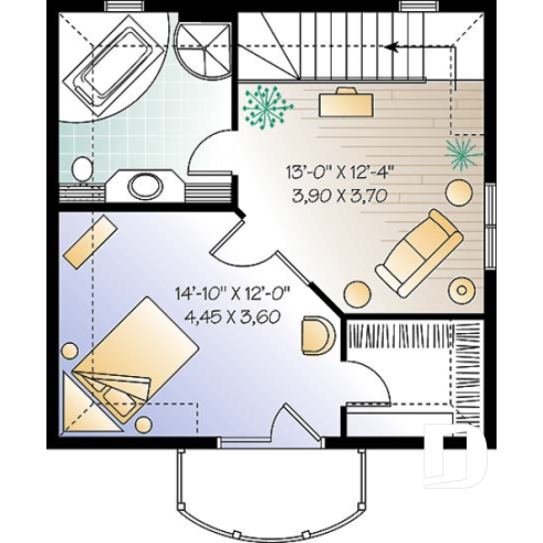 Étage - Plan de maison genre chalet de ski offrant 2 salles de séjour & grande chambre des maîtres - Gorgian 2