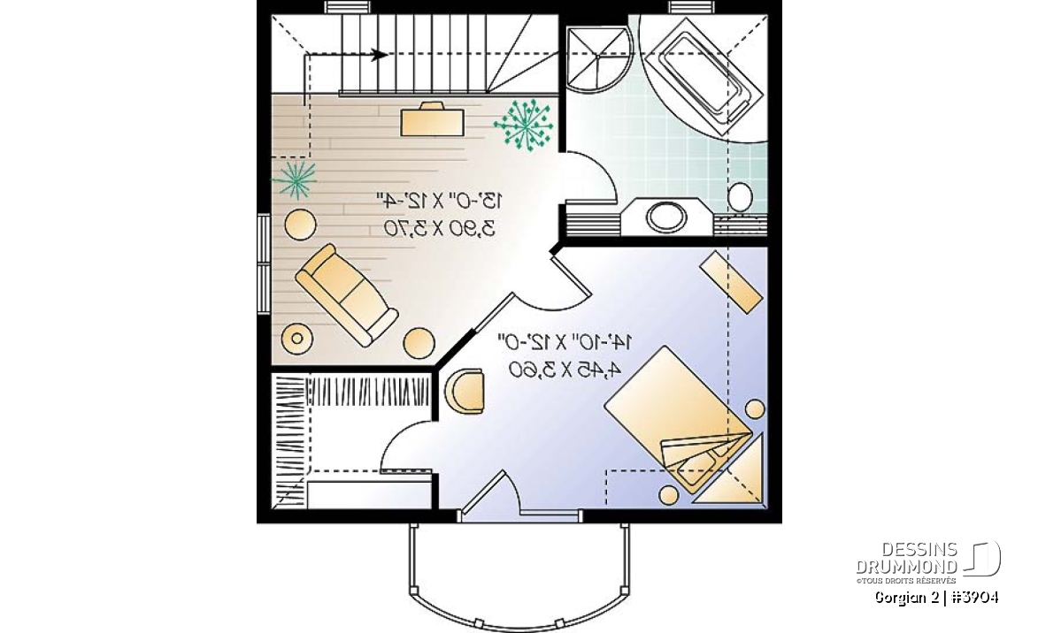 Étage - Plan de maison genre chalet de ski offrant 2 salles de séjour &amp; grande chambre des maîtres - Gorgian 2