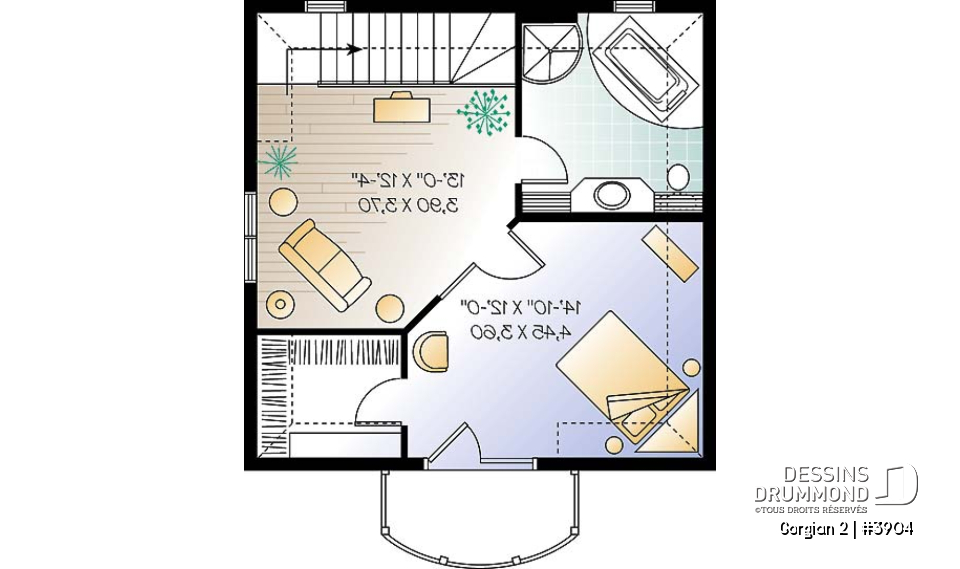 Étage - Plan de maison genre chalet de ski offrant 2 salles de séjour &amp; grande chambre des maîtres - Gorgian 2