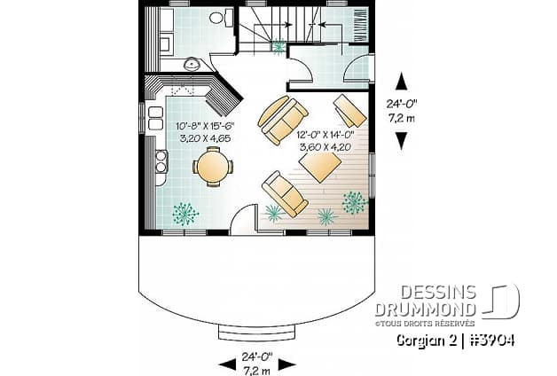 Rez-de-chaussée - Plan de maison genre chalet de ski offrant 2 salles de séjour & grande chambre des maîtres - Gorgian 2