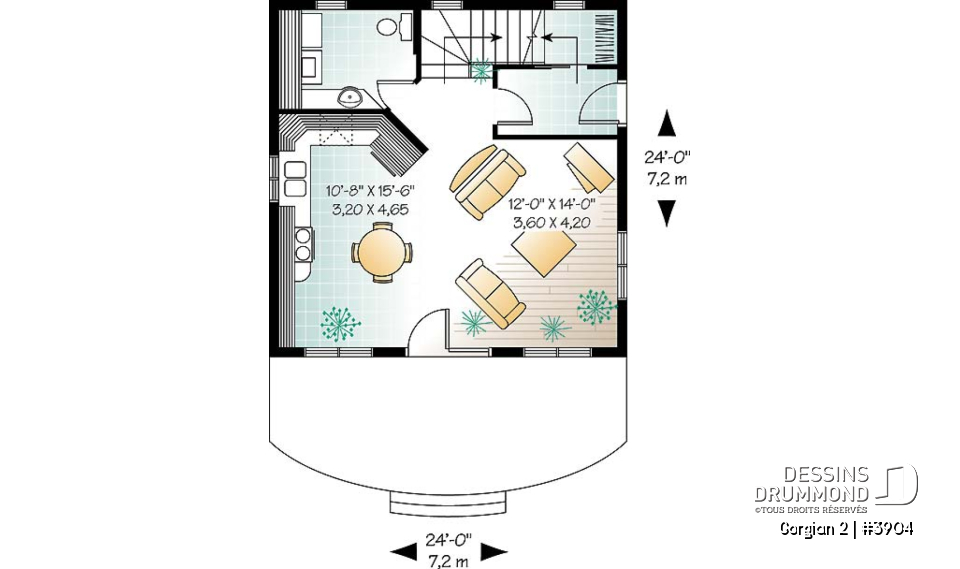 Rez-de-chaussée - Plan de maison genre chalet de ski offrant 2 salles de séjour &amp; grande chambre des maîtres - Gorgian 2