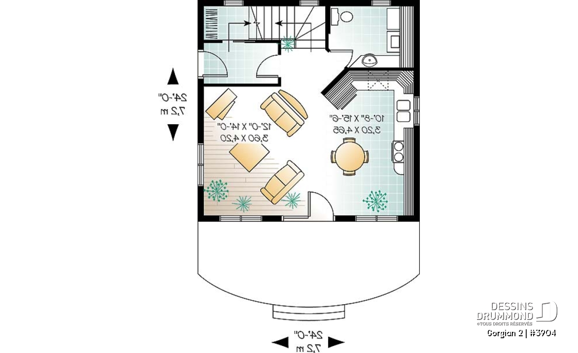 Rez-de-chaussée - Plan de maison genre chalet de ski offrant 2 salles de séjour &amp; grande chambre des maîtres - Gorgian 2