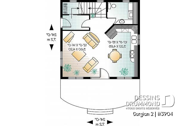 Rez-de-chaussée - Plan de maison genre chalet de ski offrant 2 salles de séjour & grande chambre des maîtres - Gorgian 2