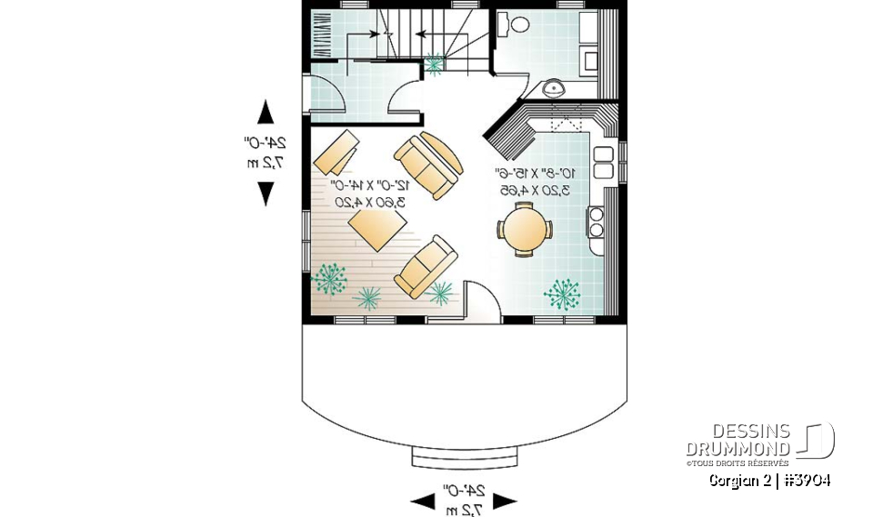 Rez-de-chaussée - Plan de maison genre chalet de ski offrant 2 salles de séjour &amp; grande chambre des maîtres - Gorgian 2