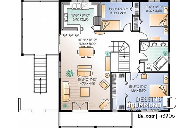 Étage - Plan de chalet, planchers inversés, 2 salon, bureau double, plafond 9', 3 à 4 chambres, grande terrasse - Bellcast