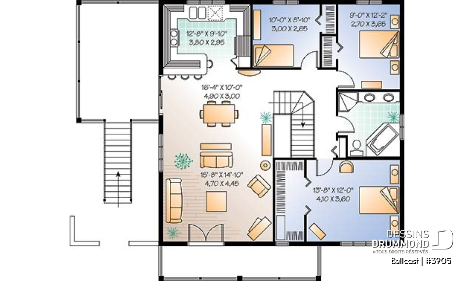 Étage - Plan de chalet, planchers inversés, 2 salon, bureau double, plafond 9', 3 à 4 chambres, grande terrasse - Bellcast