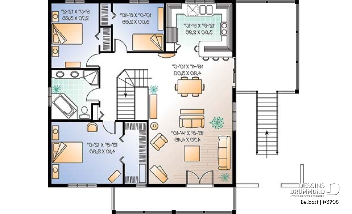 Étage - Plan de chalet, planchers inversés, 2 salon, bureau double, plafond 9', 3 à 4 chambres, grande terrasse - Bellcast