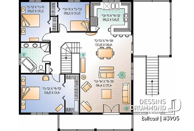 Étage - Plan de chalet, planchers inversés, 2 salon, bureau double, plafond 9', 3 à 4 chambres, grande terrasse - Bellcast