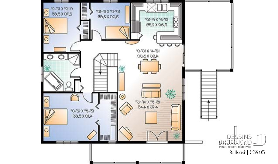 Étage - Plan de chalet, planchers inversés, 2 salon, bureau double, plafond 9', 3 à 4 chambres, grande terrasse - Bellcast