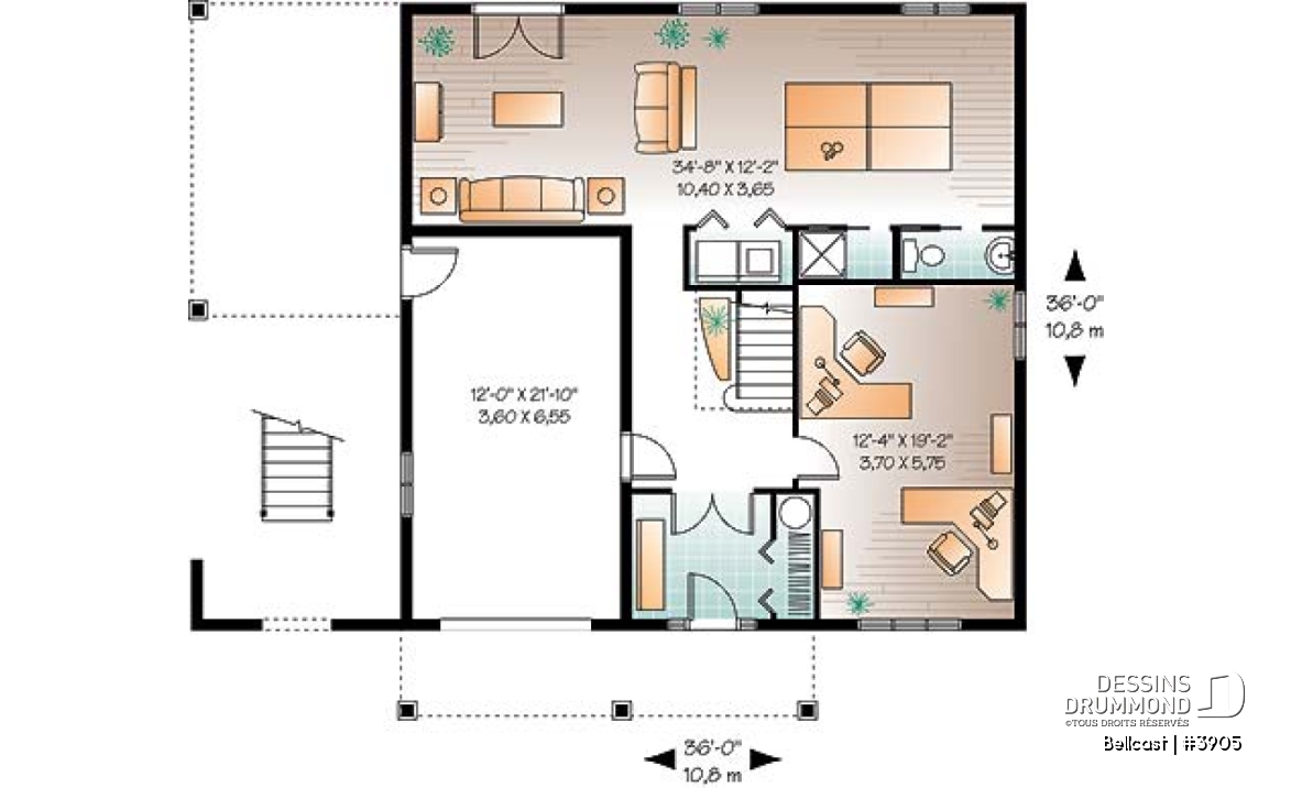Rez-de-chaussée - Plan de chalet, planchers inversés, 2 salon, bureau double, plafond 9', 3 à 4 chambres, grande terrasse - Bellcast
