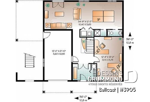 Rez-de-chaussée - Plan de chalet, planchers inversés, 2 salon, bureau double, plafond 9', 3 à 4 chambres, grande terrasse - Bellcast