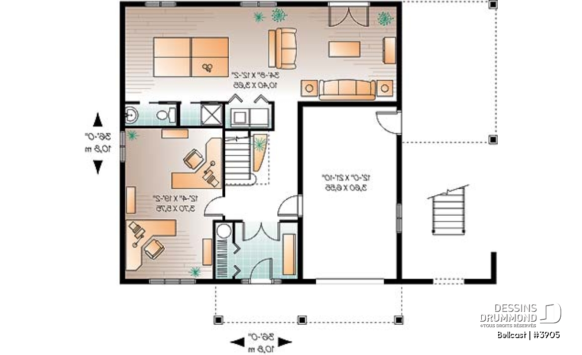 Rez-de-chaussée - Plan de chalet, planchers inversés, 2 salon, bureau double, plafond 9', 3 à 4 chambres, grande terrasse - Bellcast