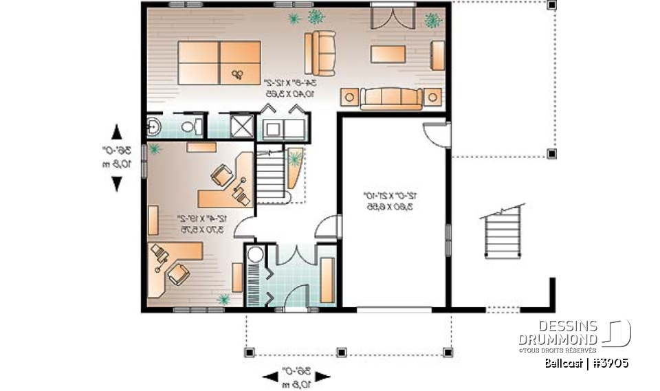Rez-de-chaussée - Plan de chalet, planchers inversés, 2 salon, bureau double, plafond 9', 3 à 4 chambres, grande terrasse - Bellcast