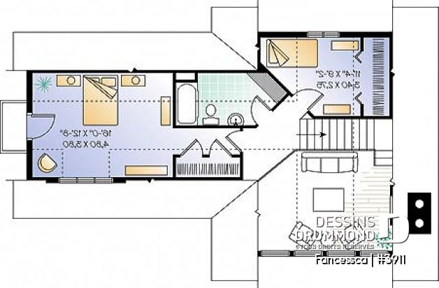 Étage - Plan de maison pour vue panoramique, chambre parents avec balcon, salon avec cathédral et foyer - Fancessca