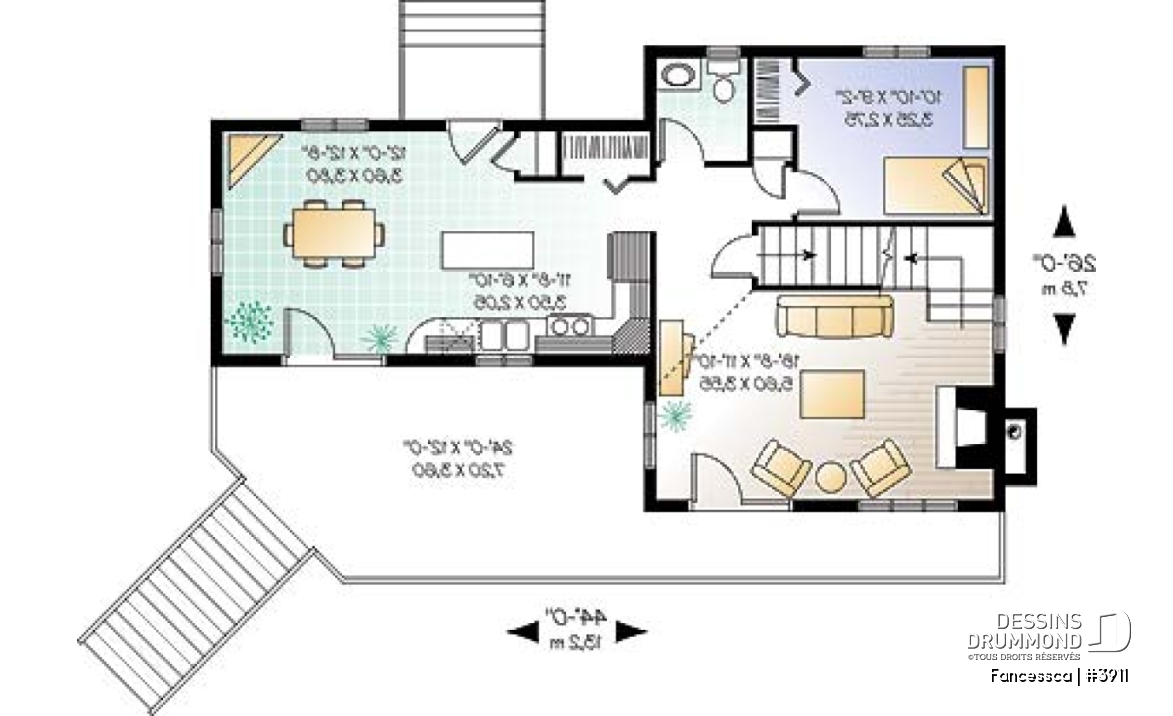 Rez-de-chaussée - Plan de maison pour vue panoramique, chambre parents avec balcon, salon avec cathédrale et foyer - Fancessca
