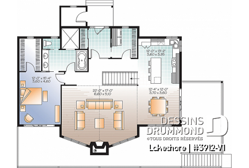 Rez-de-chaussée - Plan de maison bord de l'eau, 5 chambres, superbe cuisine, salle à manger et salon, 2 foyer, 2 salons - Lakeshore