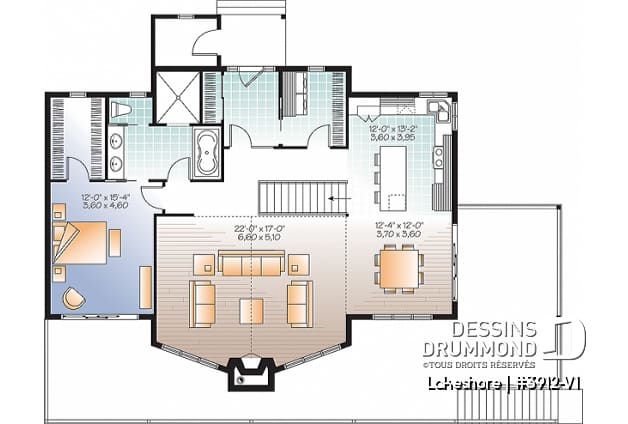 Rez-de-chaussée - Plan de maison bord de l'eau, 5 chambres, superbe cuisine, salle à manger et salon, 2 foyer, 2 salons - Lakeshore