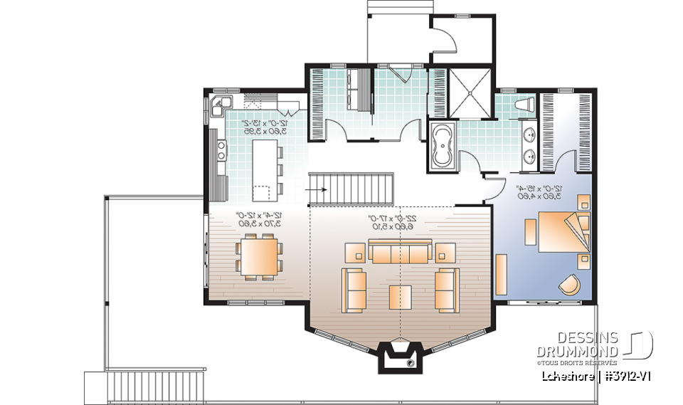 Rez-de-chaussée - Chalet bord de l'eau, 5 chambres, plafonds 9 pieds, aire ouverte, terrasse couverte et sous-sol rez-de-jardin - Lakeshore
