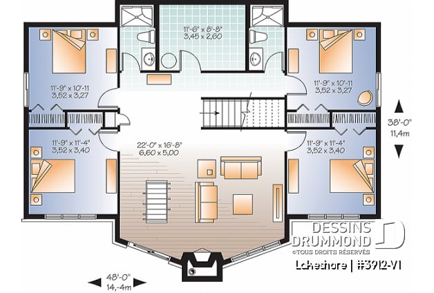 Sous-sol - Plan de maison bord de l'eau, 5 chambres, superbe cuisine, salle à manger et salon, 2 foyer, 2 salons - Lakeshore