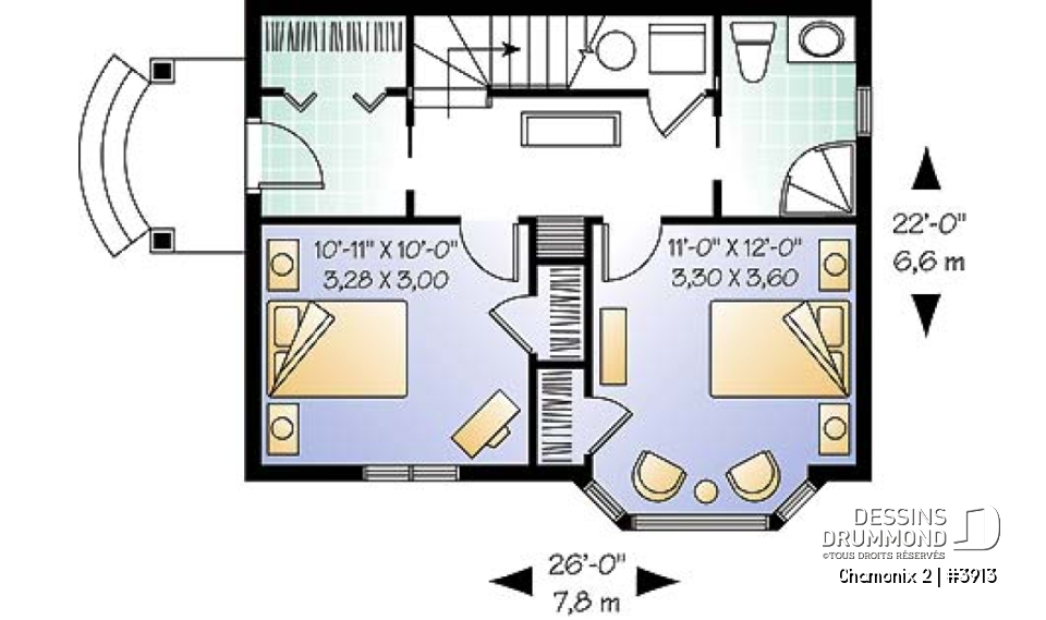 Rez-de-chaussée - Modèle de chalet 2 chambres au r-d-c et espaces communs à l'étage, vue panoramique, foyer - Chamonix 2