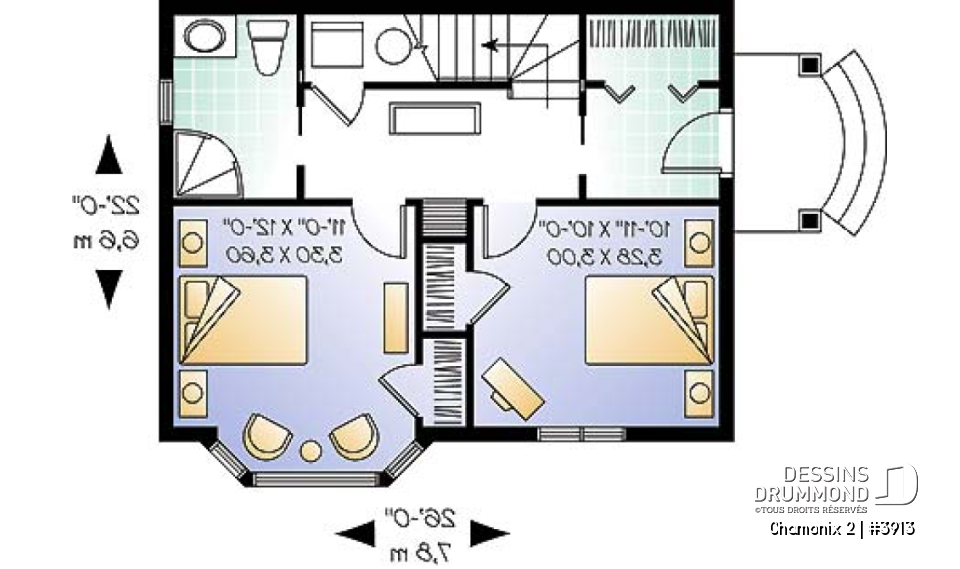 Rez-de-chaussée - Modèle de chalet 2 chambres au r-d-c et espaces communs à l'étage, vue panoramique, foyer - Chamonix 2