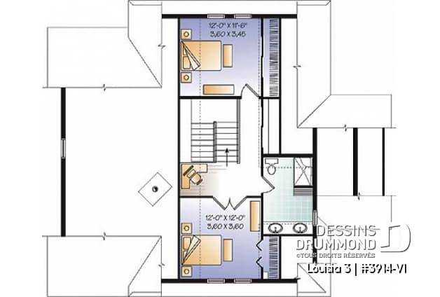 Étage - Plan de chalet rustique au bord de l'eau, 3 chambres, garage sous la maison, coin bureau, mezzanine, solarium  - Louisia 3
