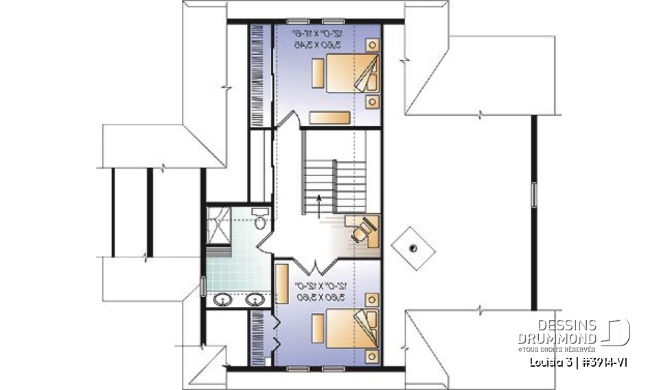 Étage - Plan de chalet rustique au bord de l'eau, 3 chambres, garage sous la maison, coin bureau, mezzanine, solarium  - Louisia 3