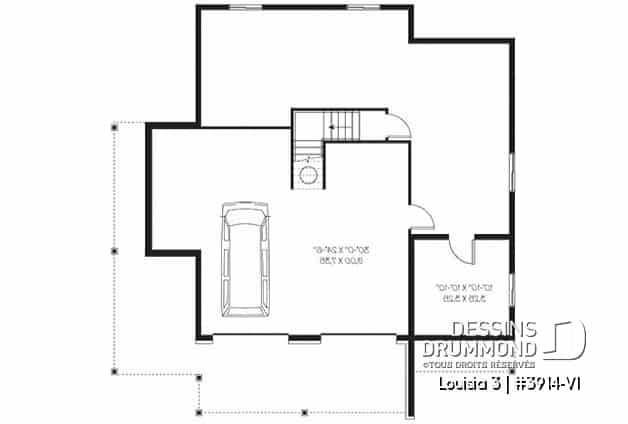 Sous-sol - Plan de chalet rustique au bord de l'eau, 3 chambres, garage sous la maison, coin bureau, mezzanine, solarium  - Louisia 3