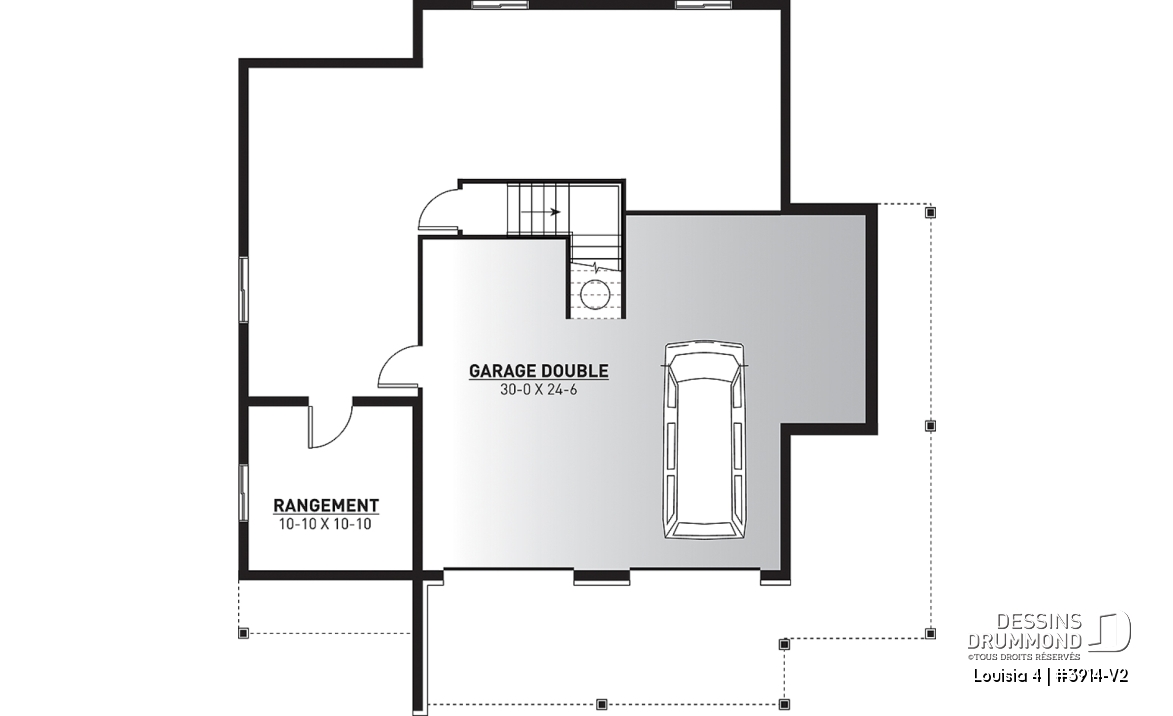 Sous-sol - Plan chalet en montagne ou bord de l'eau, 4 chambres, foyer double face, garage double, solarium  - Louisia 4