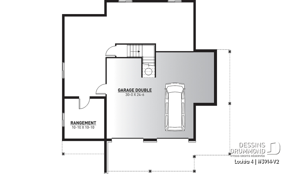 Sous-sol - Plan chalet en montagne ou bord de l'eau, 4 chambres, foyer double face, garage double, solarium  - Louisia 4