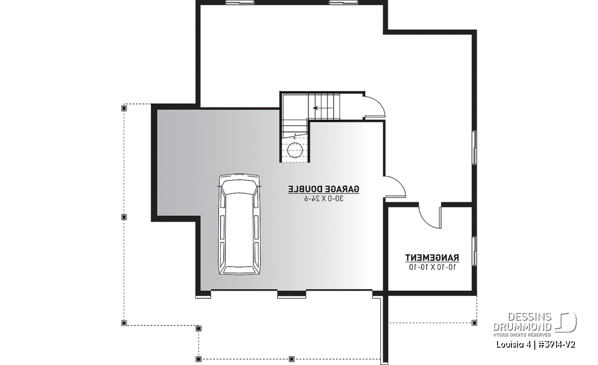 Sous-sol - Plan chalet en montagne ou bord de l'eau, 4 chambres, foyer double face, garage double, solarium  - Louisia 4