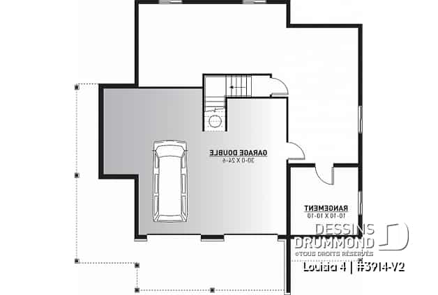 Sous-sol - Plan chalet en montagne ou bord de l'eau, 4 chambres, foyer double face, garage double, solarium  - Louisia 4