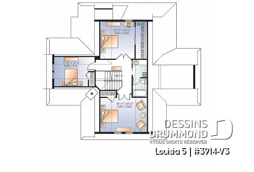 Étage - Plan de chalet champêtre 4 chambres, bord de l'eau, abri moustiquaire, foyer, grande terrasse, buanderie - Louisia 5