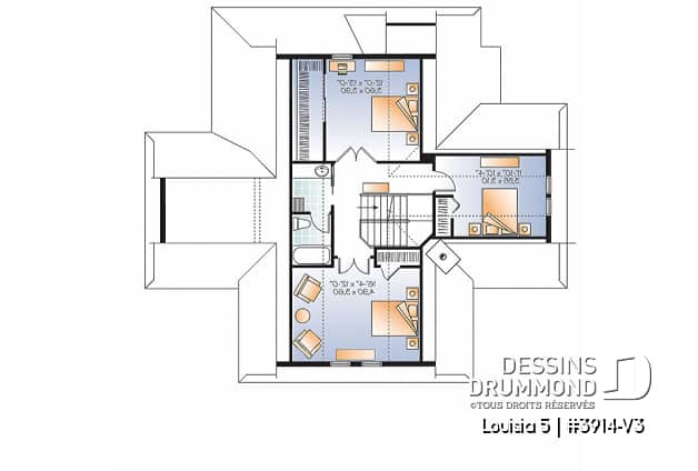 Étage - Plan de chalet champêtre 4 chambres, bord de l'eau, abri moustiquaire, foyer, grande terrasse, buanderie - Louisia 5