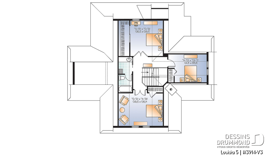 Étage - Plan de chalet champêtre 4 chambres, bord de l'eau, abri moustiquaire, foyer, grande terrasse, buanderie - Louisia 5