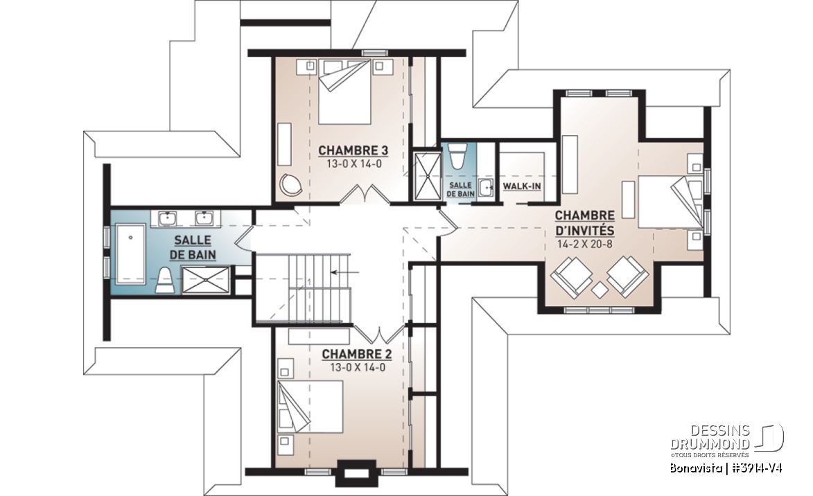 Étage - Plan de Chalet rustique 4 chambres, 3 salles de bain, avec vue panoramique et garage double - Bonavista