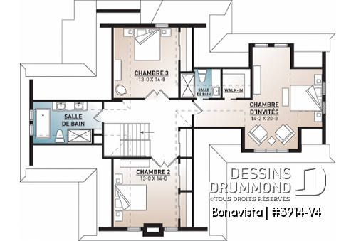 Étage - Plan de Chalet rustique 4 chambres, 3 salles de bain, avec vue panoramique et garage double - Bonavista
