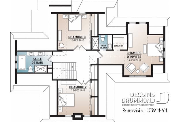 Étage - Plan de Chalet rustique 4 chambres, 3 salles de bain, avec vue panoramique et garage double - Bonavista
