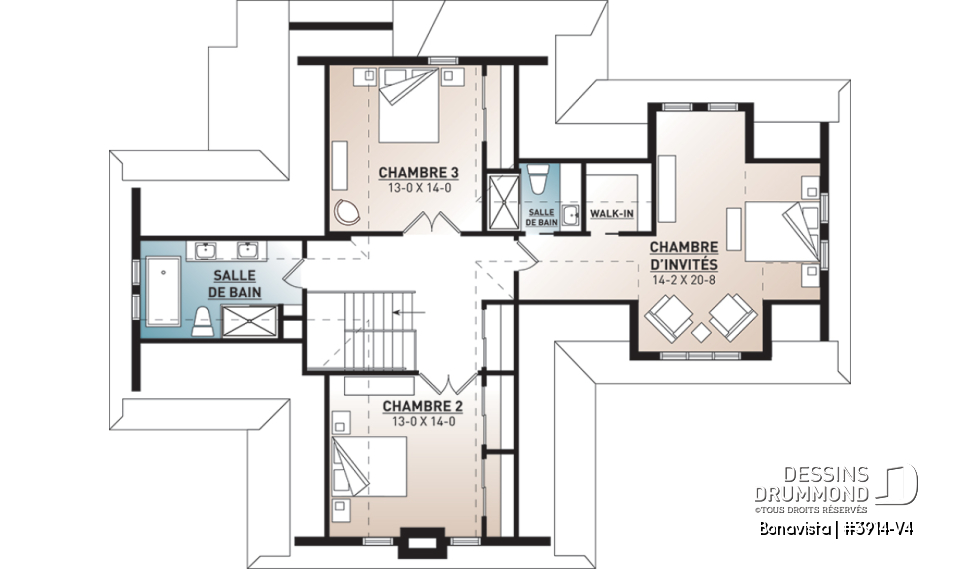 Étage - Plan de Chalet rustique 4 chambres, 3 salles de bain, avec vue panoramique et garage double - Bonavista