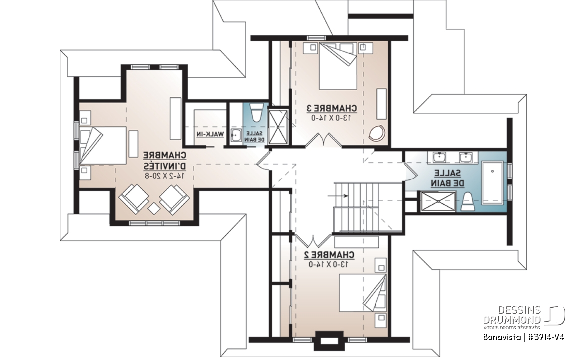 Étage - Plan de Chalet rustique 4 chambres, 3 salles de bain, avec vue panoramique et garage double - Bonavista