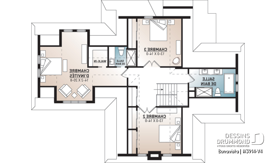 Étage - Plan de Chalet rustique 4 chambres, 3 salles de bain, avec vue panoramique et garage double - Bonavista