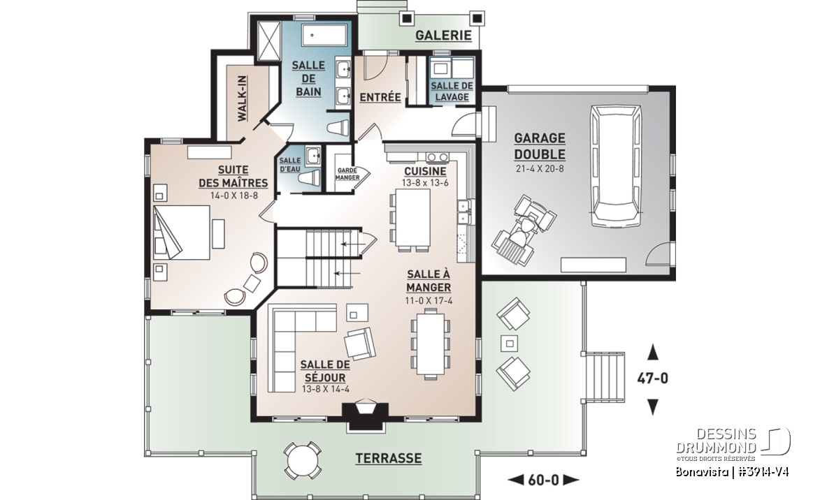 Rez-de-chaussée - Plan de Chalet rustique 4 chambres, 3 salles de bain, avec vue panoramique et garage double - Bonavista