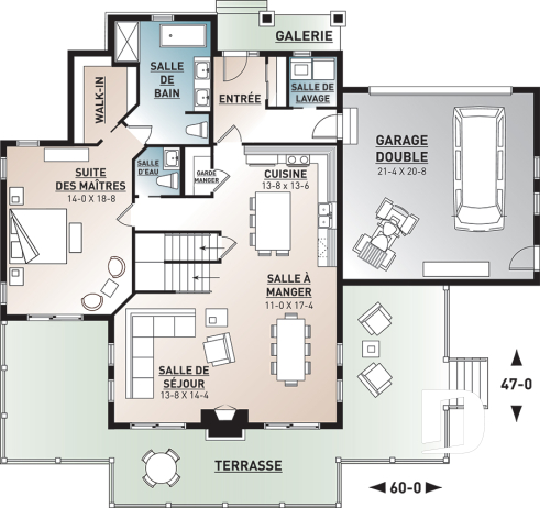 Rez-de-chaussée - Plan de Chalet rustique 4 chambres, 3 salles de bain, avec vue panoramique et garage double - Bonavista