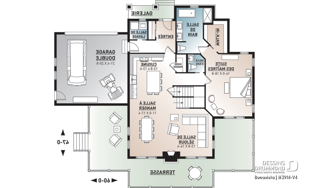 Rez-de-chaussée - Plan de Chalet rustique 4 chambres, 3 salles de bain, avec vue panoramique et garage double - Bonavista